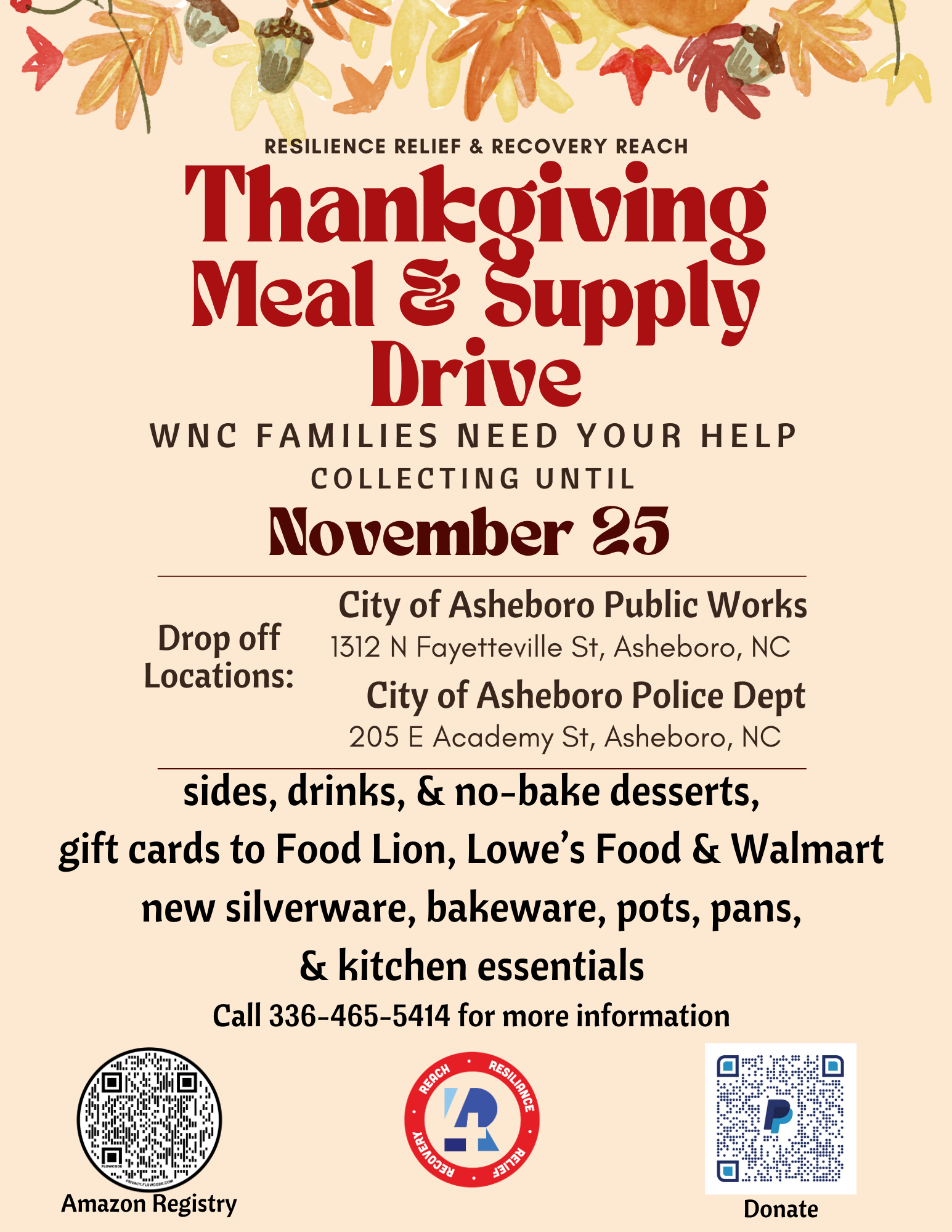 Thanksgiving Meal and Supply Drive Poster